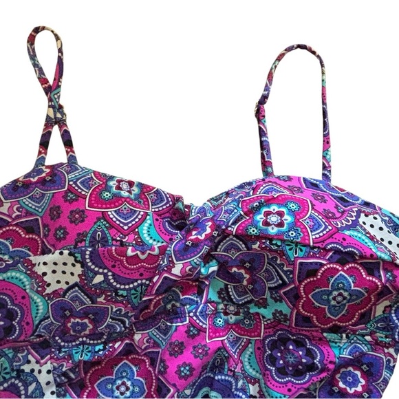 SPANX Assets Swimsuit Size XL Madison Floral Paisley Pink/Purple Blue Twist Top - Picture 2 of 8